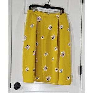 Womens Sz 10‎ Who What Wear Skirt Midi Gathered Yellow Floral Spring Summer
